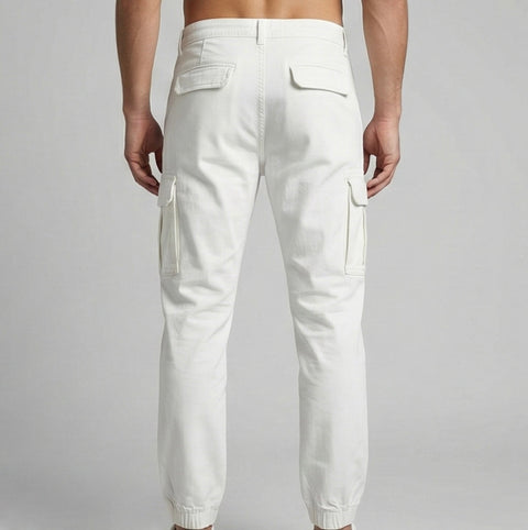 Ribbed Straight Fit Cargo Pants – Arctic White