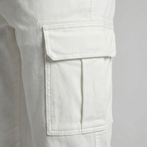 Ribbed Straight Fit Cargo Pants – Arctic White