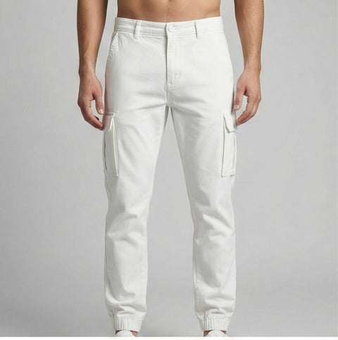 Ribbed Straight Fit Cargo Pants – Arctic White