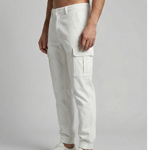 Ribbed Straight Fit Cargo Pants – Arctic White